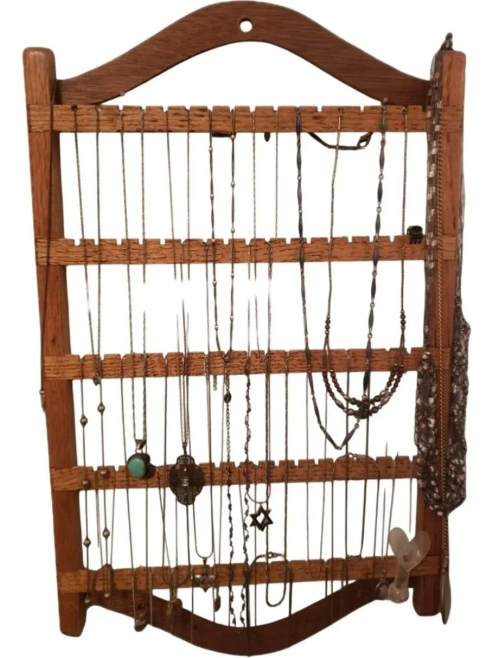 Handmade Wooden Jewelry Holder Rack Necklace Organizer Rustic Wall Display Used
